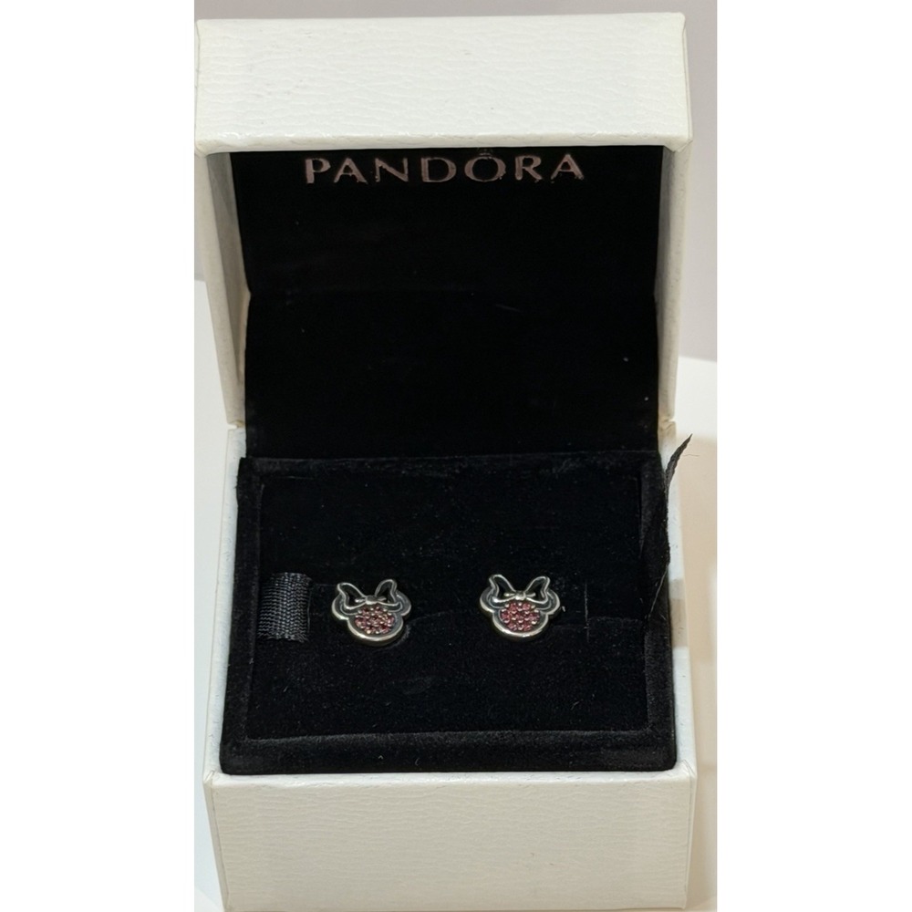 Pandora Disney Minnie Mouse Stud Earrings Pink CZ Sterling Silver 925 ALE
